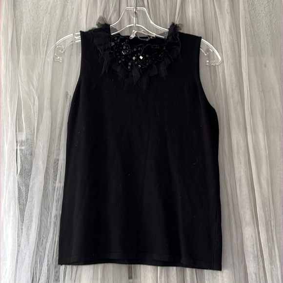 ⭐️ Marina Rinaldi Luxury black sleeveless bling glamour sequins top women S - Picture 1 of 14